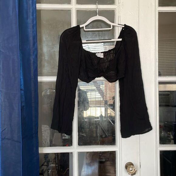 ASOS women’s black bell long sleeve beach crop top bikini cover up size 6 - Picture 5 of 9